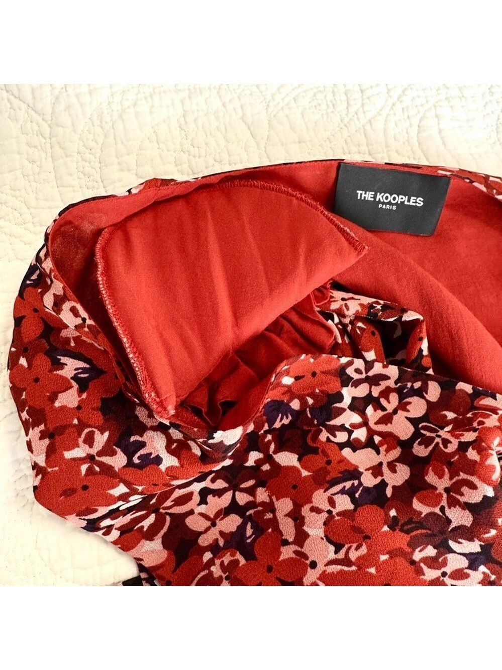 The Kooples Red Floral Long Sheer Sleeve Mini Wrap Dress Womens Size 0 Paris - Picture 12 of 15